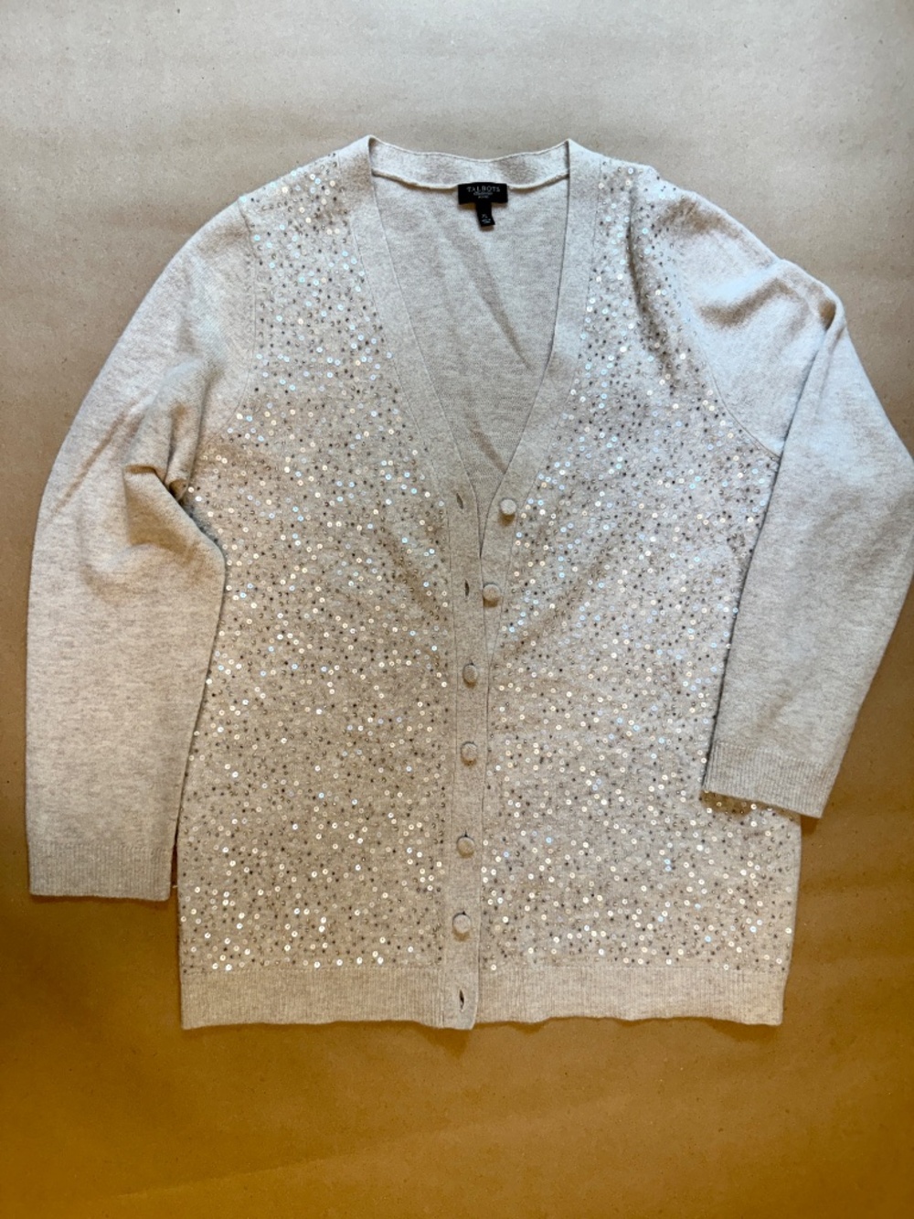 Talbots Petite XL Sequin front Camel Cardigan